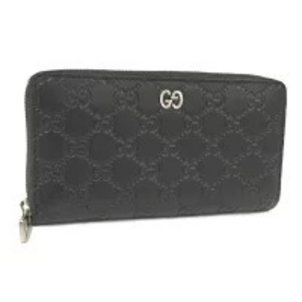 Gucci Round Zip Long Wallet Gucci Guccissima Leather Black